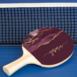 Raquette De Ping Pong Signature personnalisée Bourgogne Agate dorée