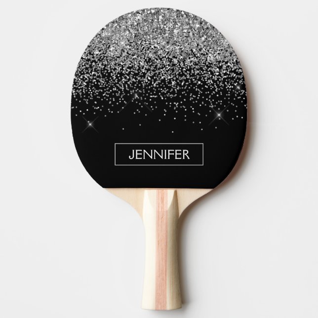 Raquette De Ping Pong Silver Black Parties scintillant Girl Monogramme N (Devant)