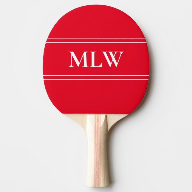 Raquette De Ping Pong Simple brillant rouge et blanc Monogramme (Devant)