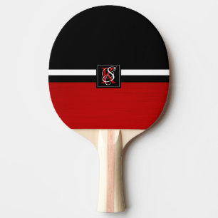 Raquette De Ping Pong Simple deux tons Noir et Rouge Initiales Monogramm
