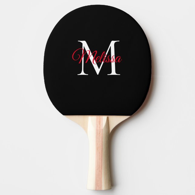 Raquette De Ping Pong Simple moderne monogramme noir rouge (Devant)