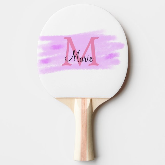Raquette De Ping Pong simple nom d'ajout monogramme rose aquarelle   (Devant)
