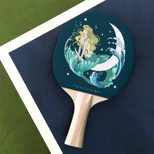 Raquette De Ping Pong Sirène Blonde Lune Croissante Fantaisie Art Déco