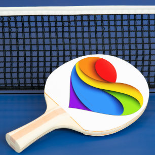 Raquette De Ping Pong SlipperyJoe's cœur en forme arc-en-ciel rouge oran