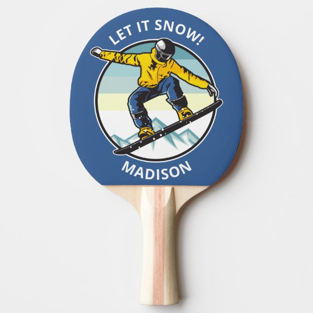 Raquette De Ping Pong SNOWBOARDER de texte et de nom personnalisés (Devant)