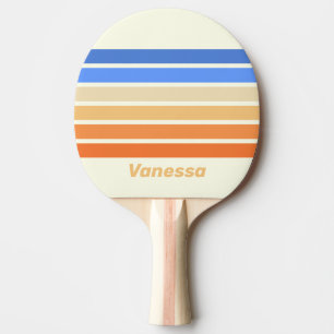 Raquette De Ping Pong Soleil de l'Océan Vintage sur Rayures avec Nom