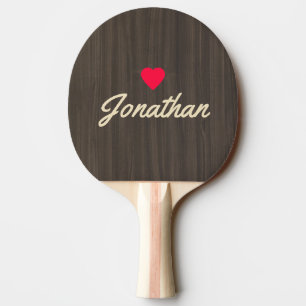 Raquette De Ping Pong Sombre Moderne Bois Vintage Cœur Signature