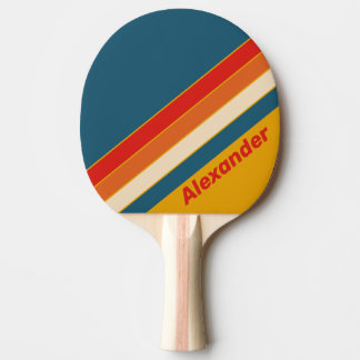 Raquette De Ping Pong Sport Rétro Moutarde Rayé avec Nom