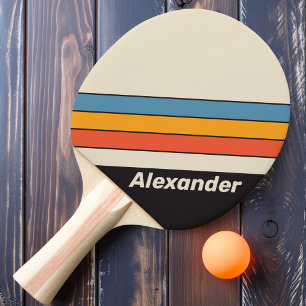 Raquette De Ping Pong Sport Rétro Vintage Arc-en-ciel Foncé Rayé avec No