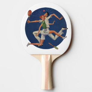 Raquette De Ping Pong Sports vintages, joueurs de tennis s'écrasent avec