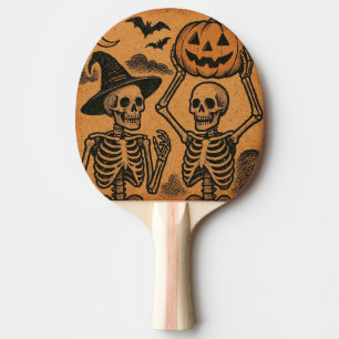 Raquette De Ping Pong Squelettes d'Halloween vintages/rétro