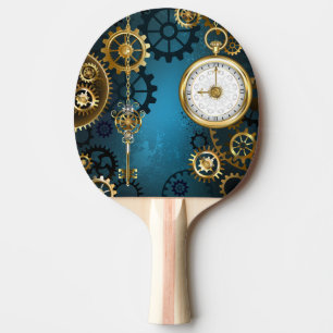 Raquette De Ping Pong Steampunk Arrière - plan turquoise avec Gears