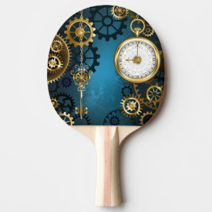 Raquette De Ping Pong Steampunk turquoise Background with Gears