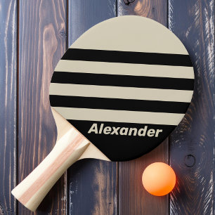 Raquette De Ping Pong Stripes vintages de minuit avec nom