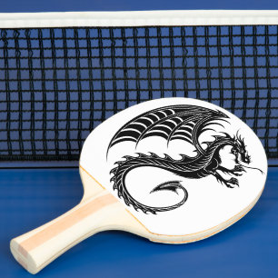 Raquette De Ping Pong Style de tatouage en forme de dragon noir