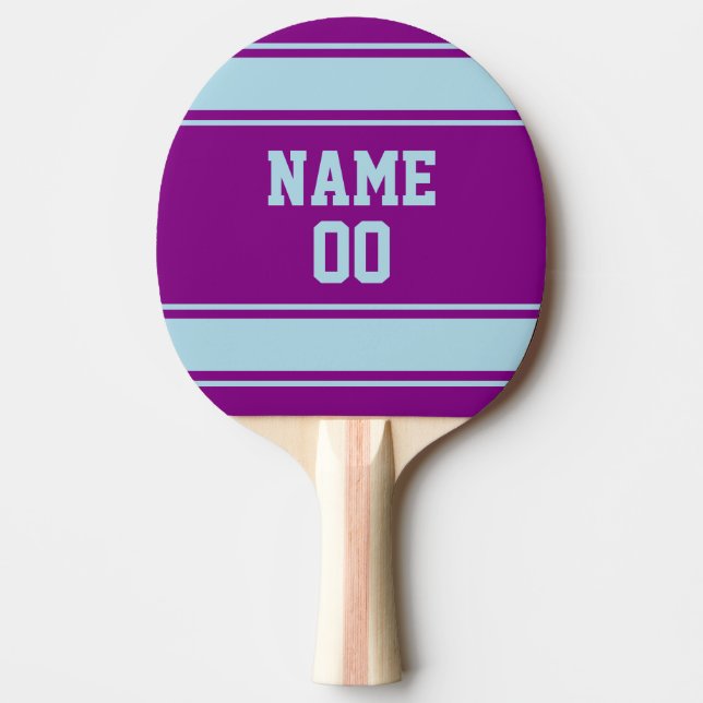 Raquette De Ping Pong Style Jersey violet et bleu clair Personnalisé (Devant)