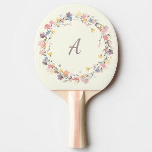 Raquette De Ping Pong Stylé Pastel Floral Wreath Monogramme Personnalisé