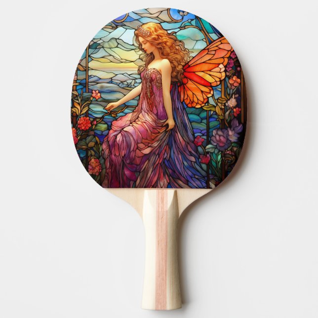 Raquette De Ping Pong Style Tiffany Vitrail Verre magique Fée (Devant)