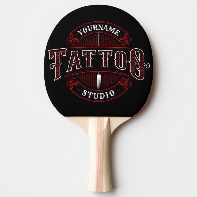 Raquette De Ping Pong Style traditionnel AJOUTER LE NOM Tattoo Studio Sh (Devant)