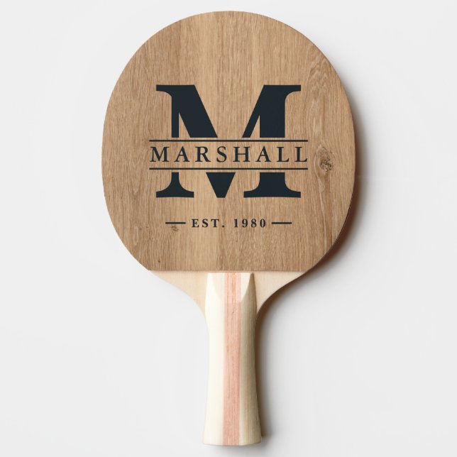 Raquette De Ping Pong Superposition de monogramme et de nom en bois de t (Dos)