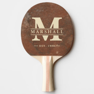 Raquette De Ping Pong Superposition de monogramme et de nom en grès brun