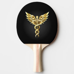 Raquette De Ping Pong Symbole caducee polygonale en or