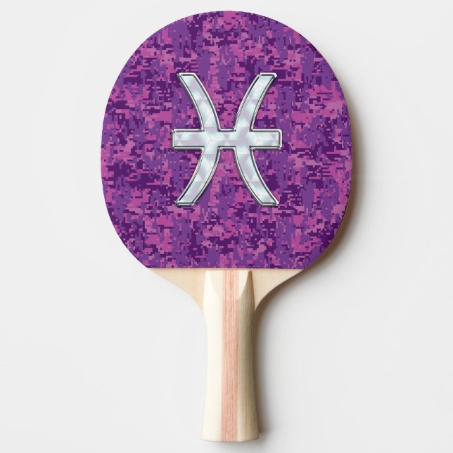Raquette De Ping Pong Symbole de Pisces Zodiac sur Fuchsia Digital Camo (Devant)