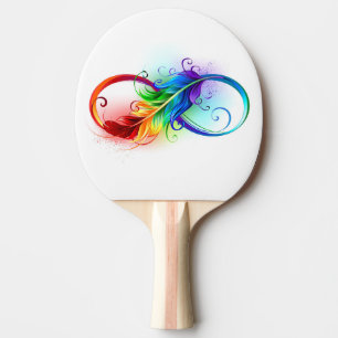Raquette De Ping Pong Symbole d'infini avec plume arc-en-ciel