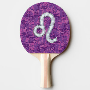 Raquette De Ping Pong Symbole Leo Zodiac sur Camo numérique Fuchsia rose