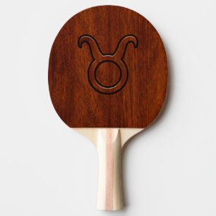 Raquette De Ping Pong Symbole Taurus Zodiac sur le Décor en acajou