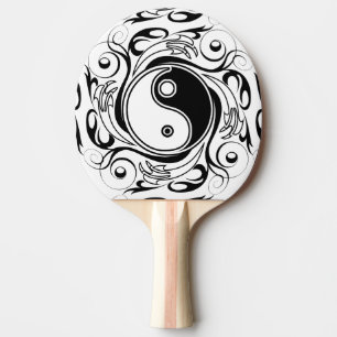 Raquette De Ping Pong Symbole Yin et Yang Style tatouage noir et blanc