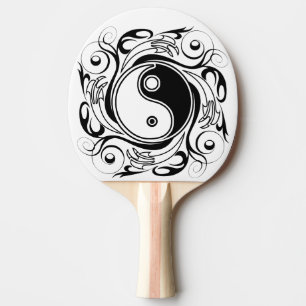 Raquette De Ping Pong Symbole Yin & Yang noir et blanc de style tatouage