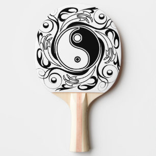 Raquette De Ping Pong Symbole Yin & Yang noir et blanc de style tatouage