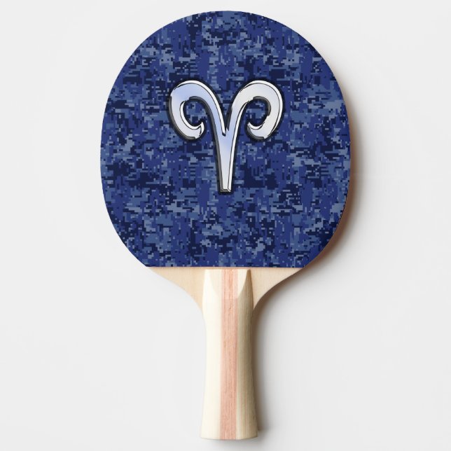 Raquette De Ping Pong Symbole Zodiac Aries sur Camo numérique bleu marin (Devant)