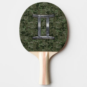 Raquette De Ping Pong SYMBOLE Zodiaque Gemini sur Camo numérique vert