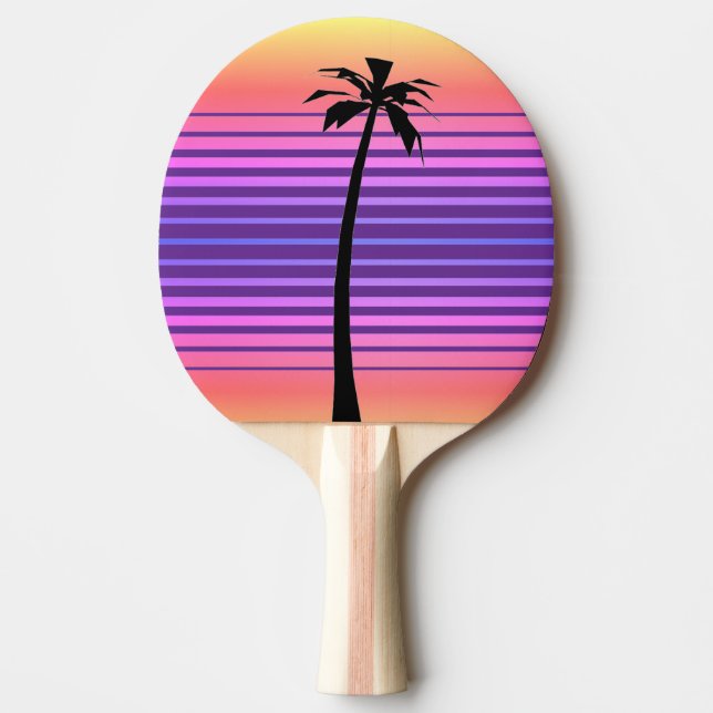 Raquette De Ping Pong Synthwave rétro avec palmier (Devant)