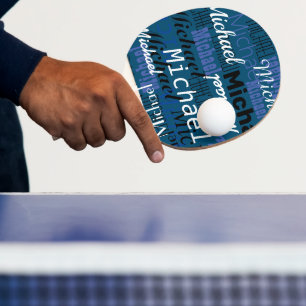 Raquette De Ping Pong Table bleue personnalisée.Nom du joueur de tennis