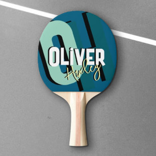 Raquette De Ping Pong Table Tennis Player Nom Gras Monogramme Bleu
