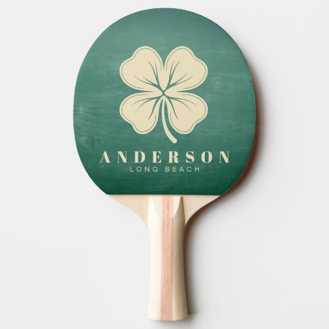 Raquette De Ping Pong Tableau Vert Trèfle à Quatre Feuilles avec Nom (Dos)