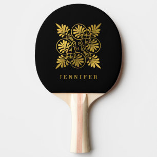 Raquette De Ping Pong Tennis de table de Monogramme Grec Ancien Noir Or