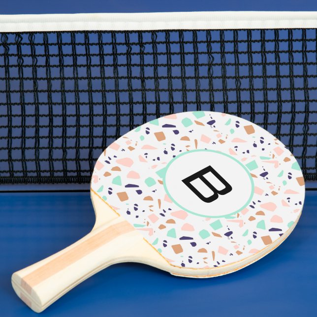 Raquette De Ping Pong Terrazzo blanc rousse menthe monogramme initial (Insitu)
