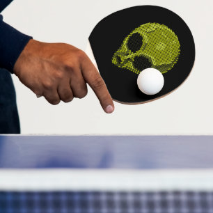 Raquette De Ping Pong Tête d'alien vert artistique sur fond noir