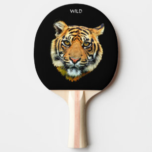 Raquette De Ping Pong Tête d'animal Tigre sauvage sur fond noir