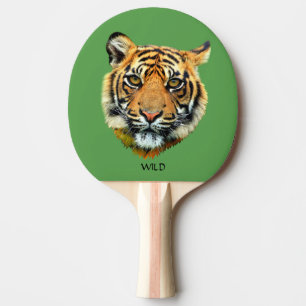 Raquette De Ping Pong Tête d'animal Tigre sauvage sur fond vert