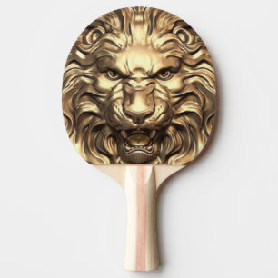 Raquette De Ping Pong Tête de lion doré rugissant. Personnaliser 