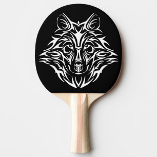Raquette De Ping Pong Tête de loup blanc sur noir