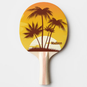Raquette De Ping Pong Texte personnalisé Coucher de soleil sur l'île tro