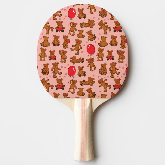 Raquette De Ping Pong Texture avec le nounours, coeurs (Devant)