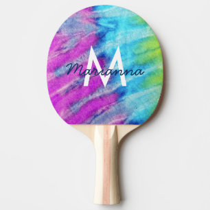 Raquette De Ping Pong Tie Dye Design Monogramme Retro