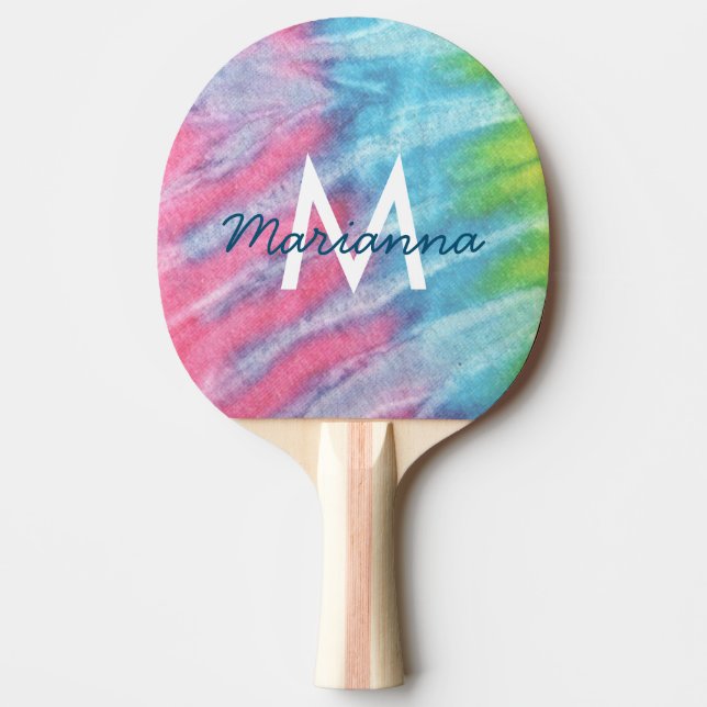 Raquette De Ping Pong Tie Dye Pink Monogramme Nom Retro Hippie (Devant)